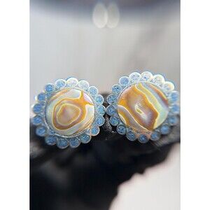 Taxco Mexico 925 Sterling Silver Abalone Earrings Garcia Screwback 1 Inch